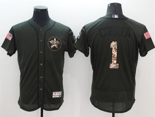 Astros #1 Carlos Correa Green Flexbase Authentic Collection Salute to Service Stitched MLB Jersey - Click Image to Close